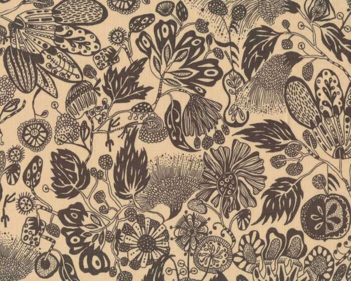Patchworkstoff FLORAL WATERFALL, Blütengrafik, beige-dunkelbraun