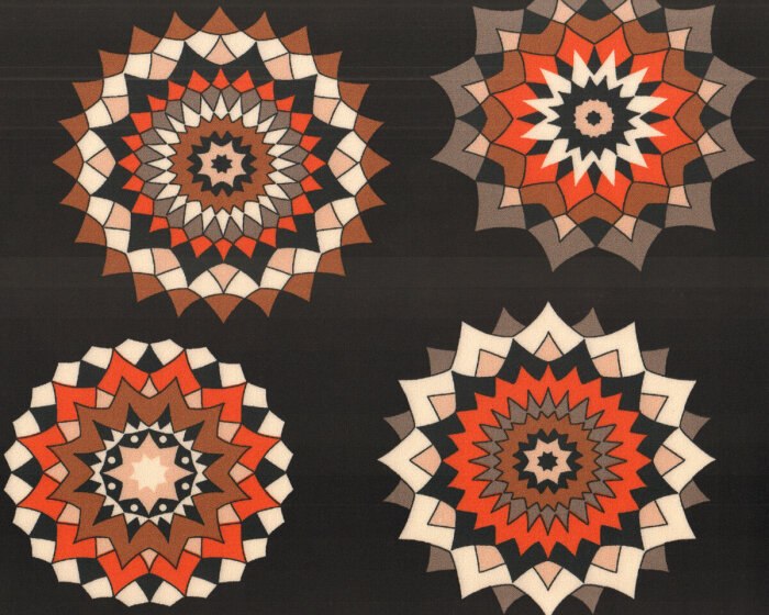 Designer Viskose-Crepe PANDORA, Sternornament, schwarz-terracotta