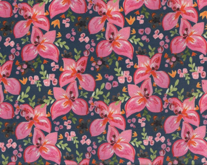 Sommer-Sweat LOVES TO PAINT, Lilien-Blüten, dunkelblau-rosa