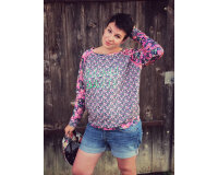 Sommer-Sweat LOVES TO PAINT, Lilien-Blüten, dunkelblau-rosa