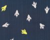 Designer-Seidenkrepp-Chiffon MARKETA, Raketen, dunkelblau-gelb