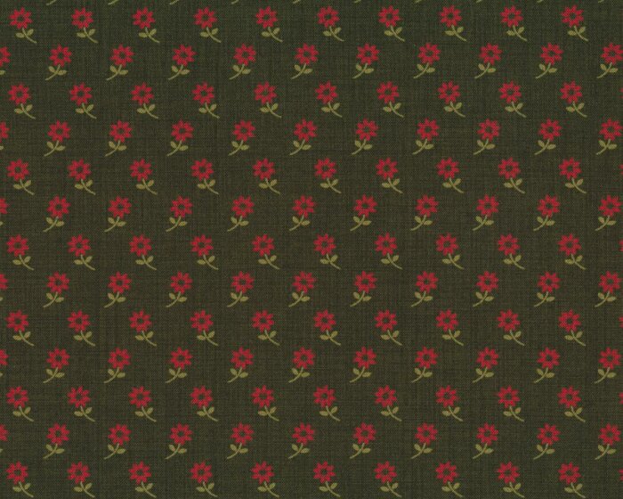 Patchworkstoff PETITES MAISONS DE NOEL, Blumen, dunkles moosgrün, Moda Fabrics