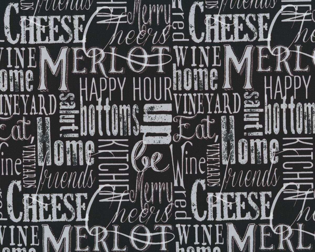 Patchworkstoff VINTAGE, Schrift, schwarz-hellgrau