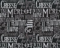 Patchworkstoff VINTAGE, Schrift, schwarz-hellgrau