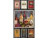 60-cm-Panel Patchworkstoff VINTAGE, Weinflaschen und Etiketten, anthrazit-weinrot