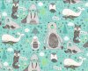 Patchworkstoff POLAR PALS, arktische Tiere, türkis-anthrazit