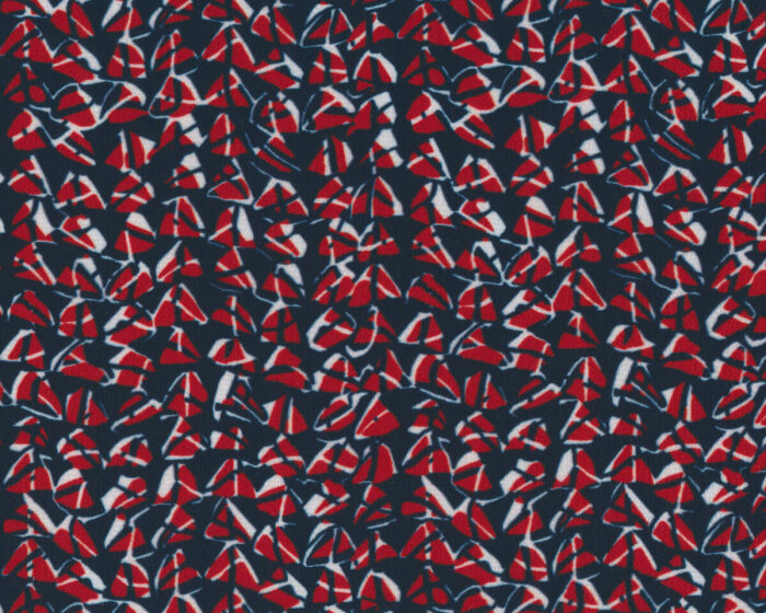 Designer-Kreppstoff aus Italien ADRIANA, Dreiecks-Collage, rot-dunkelblau