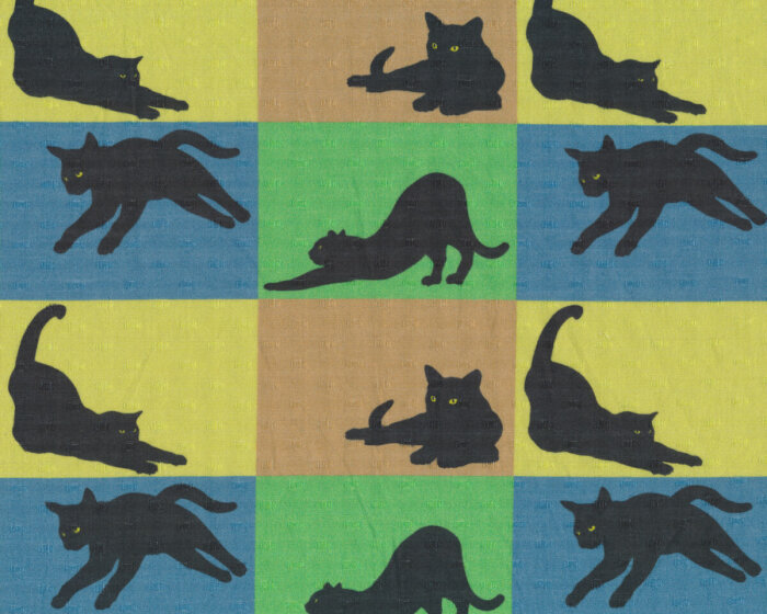 Designer Baumwollstoff mit Seide MAGGIE, Katzen, limette-schwarz