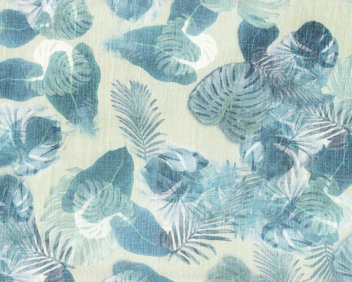 Baumwoll-Satin LOURES, Monstera-Bltter, trkisblau, 39,99