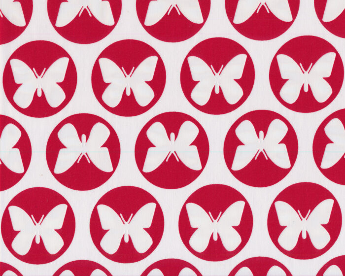 Baumwollstoff PAPILLON, Ausbrenner-Schmetterlinge, rot-weiß