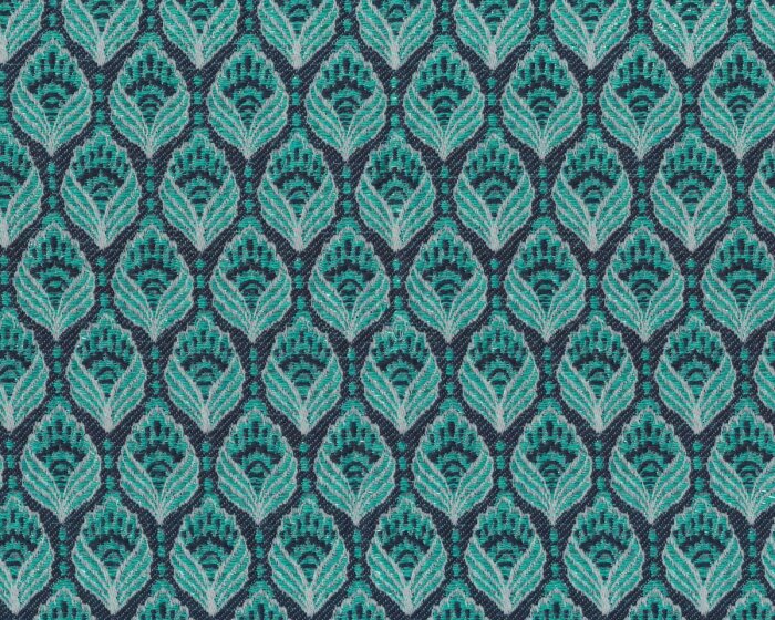 Jacquardstoff THIARA, Blattovale, jadegrün-dunkles jeansblau