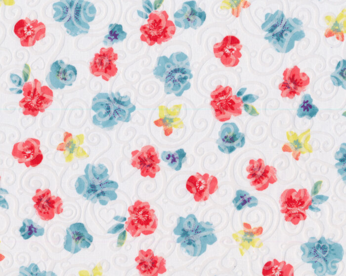 Batist FLORES SALLY, Ausbrenner-Kringel und Blüten, weiß-rot