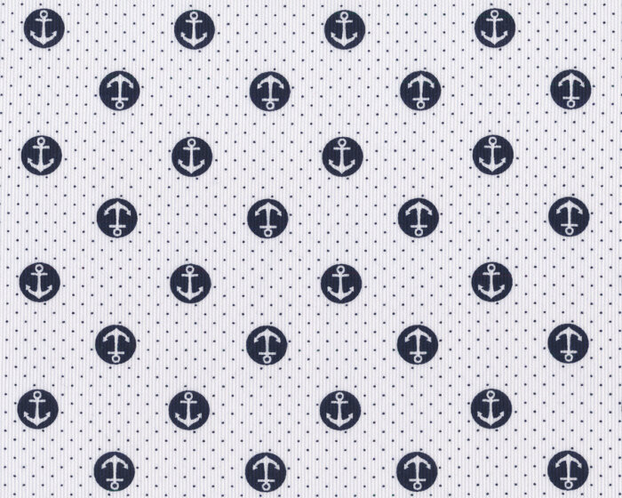 Baumwoll-Pikee PORTO ANCHOR, Anker-Kreise, weiß-nachtblau
