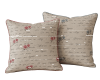 Halbleinen-Dekostoff SHABBY CHIC, Schrift und Rosen, natur-taubenblau