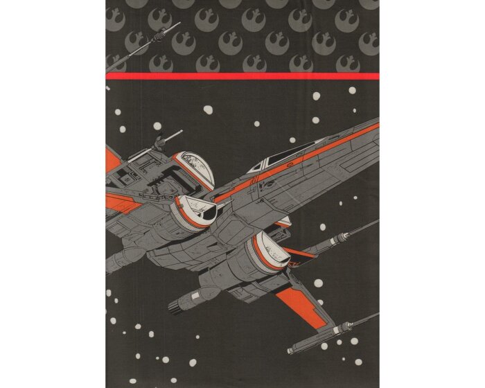 90-cm-Panel Patchworkstoff STAR WARS: THE LAST JEDI, X-Wing-Fighter, dunkelgrau-orange