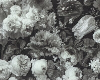 Patchworkstoff MASTERY, oppulente Blumen, grau-schwarz