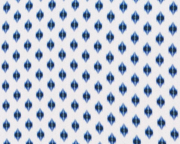 Viskosekrepp VAIANA, Ikat-Rauten, weiß-blau