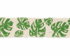 3 m Baumwoll-Leinenband MONSTERA, Blätter, 40 mm, wollweiß-grün