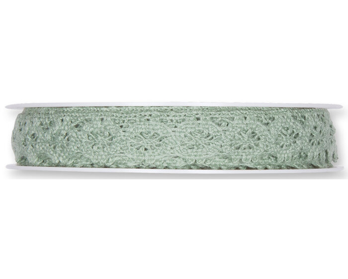 7 m Baumwoll-Spitzenband HÄKELSPITZE, 13 mm, grüngrau