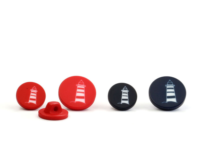 Kunststoffknopf LEUCHTTURM, rot oder blau, Union Knopf rot 11 mm