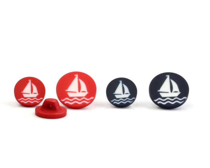 Kunststoffknopf SEGELBOOT, rot oder blau 15 mm blau