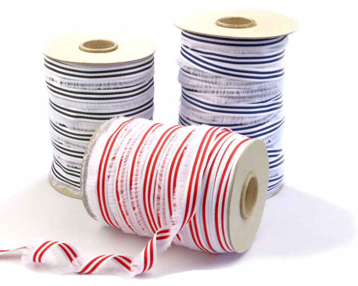 Webband mit Fransen STREIFEN, 24 mm schwarz-weiß