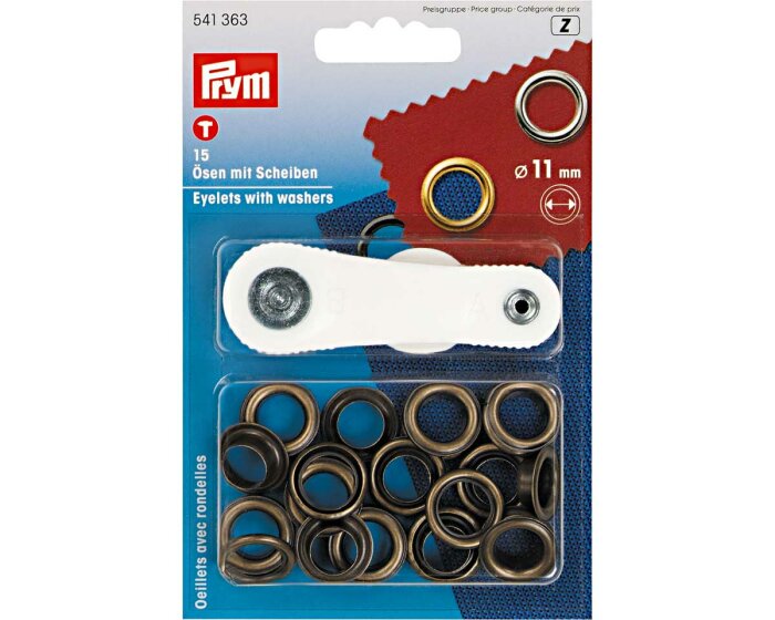 Ösen mit Scheiben, altmessing, Prym 11 mm