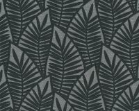 Deko-Baumwollstoff TAIGA, Blätter, schwarz