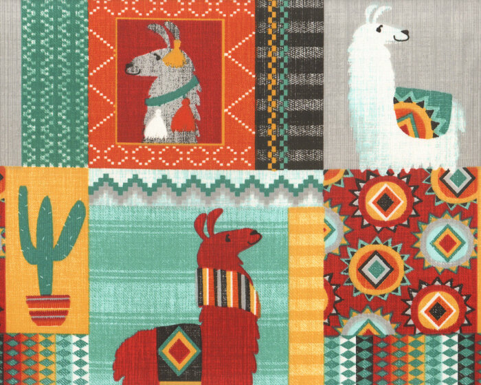 Deko-Baumwollstoff PICCHU, Lamas, rotbraun