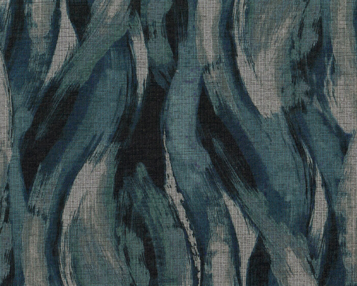 Stretch-Velour-Stoff FANTASIA, Wellen, petrol