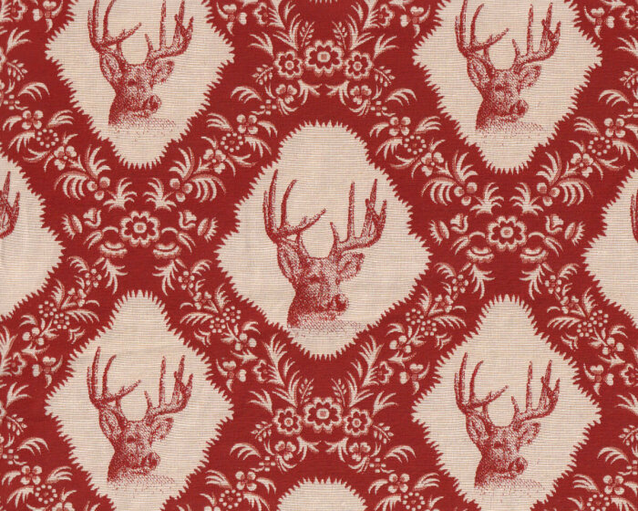 Überbreiter Jacquard-Dekostoff GOBELIN BERN, Hirschkopf, rot