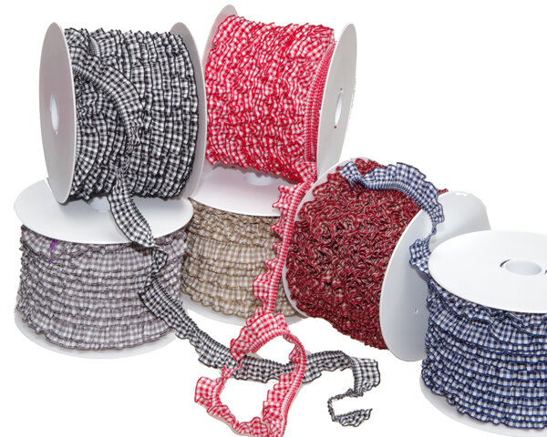 Elastisches Rüschenband VICHYKARO, 20 mm schwarz-weiß