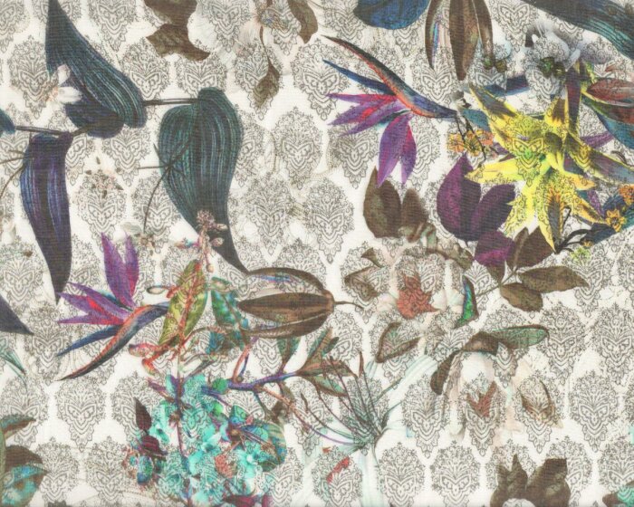 Baumwoll-Batist FORTALEZA, Orchideen, türkis-lila