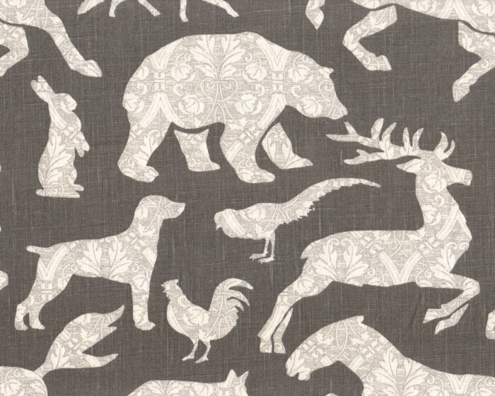 Ramie-Dekostoff BESTAIRE TOILE, Wildtiere, grau