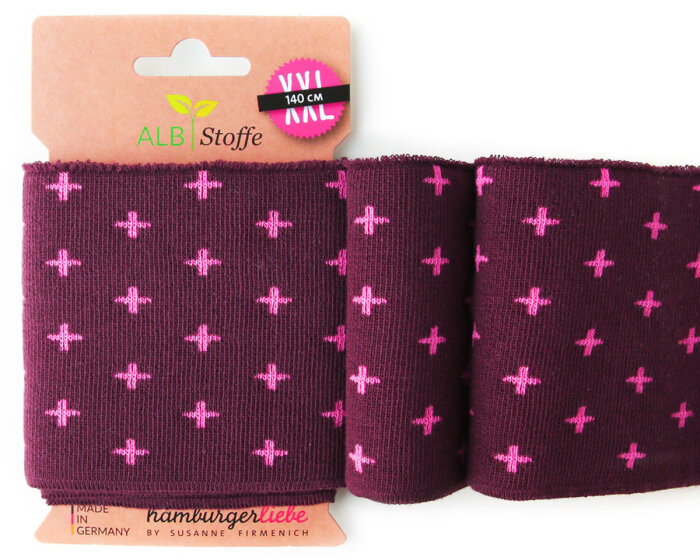 Bio-Bündchen CUFF ME ICON CHECK POINT, Kreuz, aubergine, Albstoffe