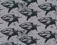 Baumwolljersey SHARKY, Haie, grau