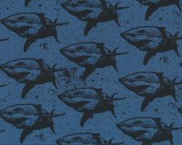 Baumwolljersey SHARKY, Haie, jeansblau