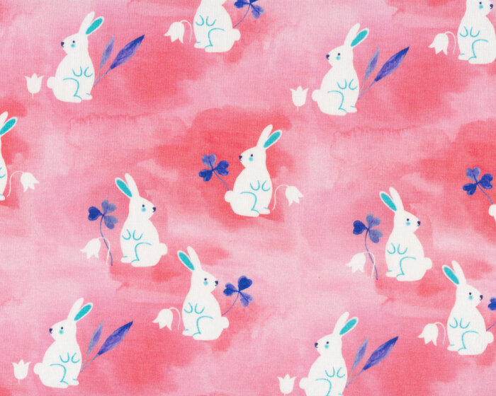 Baumwolljersey FUNNY FARM RABBITS, Hasen, rosa