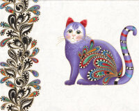 60-cm-Rapport Patchworkstoff CAT-I-TUDE, Katzen mit Bordüre, weiß-gold