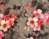 Viskosestoff MELISSA, Schlangenhaut mit Blumen und Vögeln, rosa