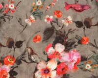 Viskosestoff MELISSA, Schlangenhaut mit Blumen und Vögeln, rosa