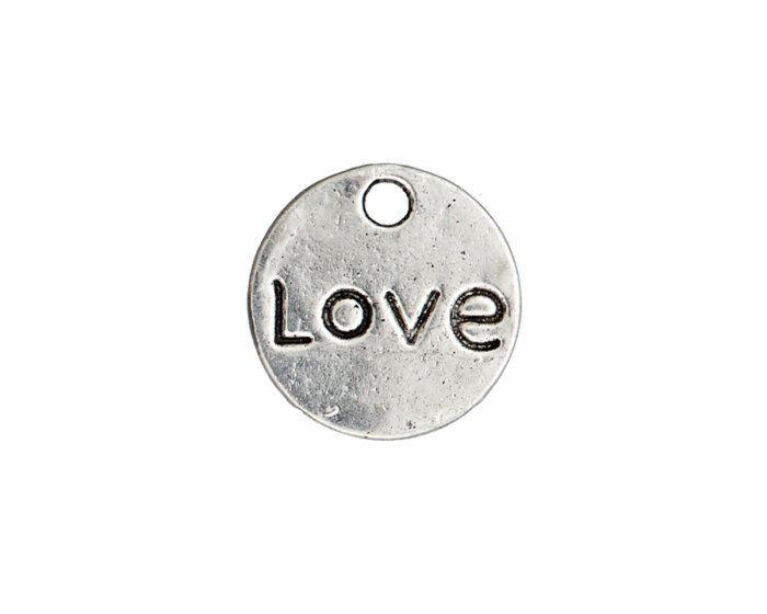 Metallzierteil LOVE & HERZ, Anhänger in altsilber, Union Knopf
