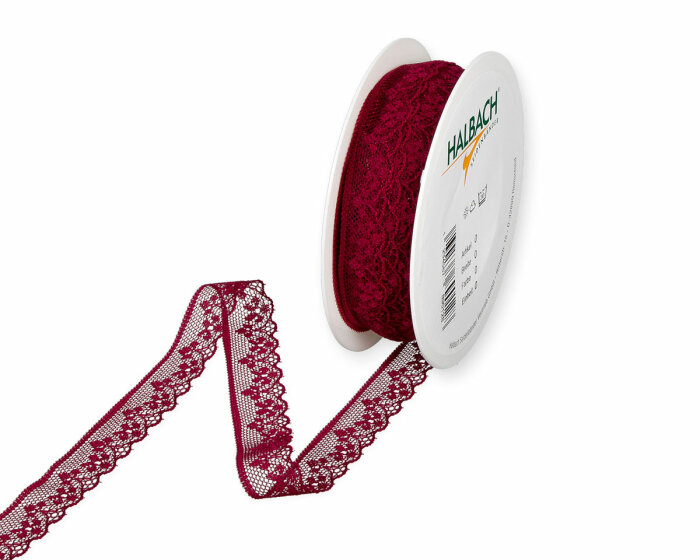18 m Spitzenband, Bogenkante, 18 mm, weinrot