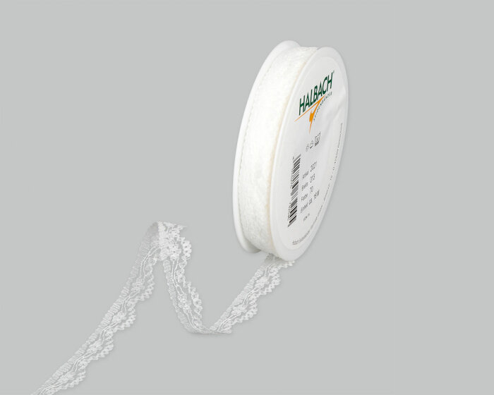 18 m Spitzenband, Blümchenranke mit Bogenkante, 13 mm, weiß