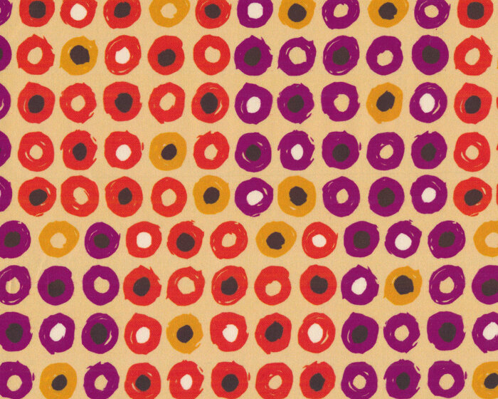 Italienischer Baumwollstretch LILLA, Ringe, senfgelb-lila