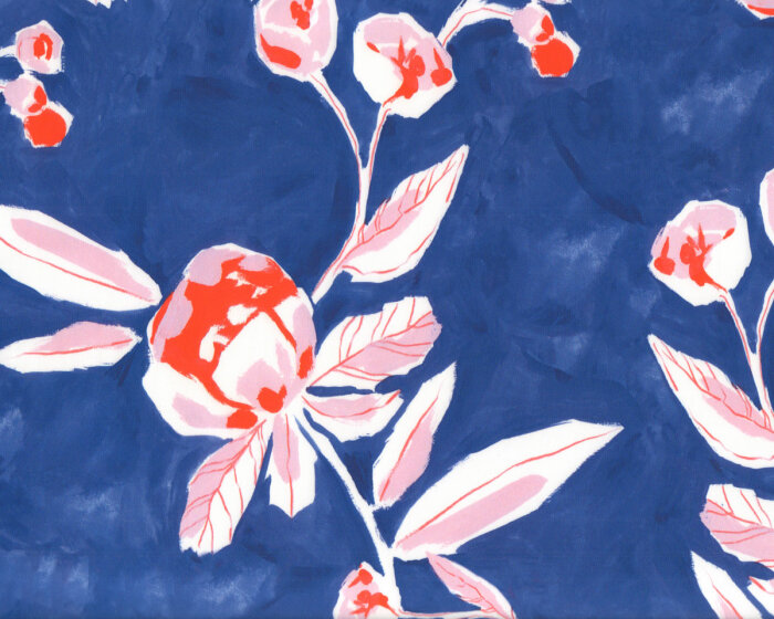 Scuba-Print NICOLETTA, Pfingstrosen, hellrot-blau