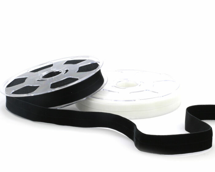 Samtband ELASTISCH mit Falzkante, weiß oder schwarz schwarz 16 mm