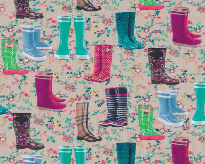 Patchworkstoff PRINTEMPS, Gummistiefel, pink-mintgrün