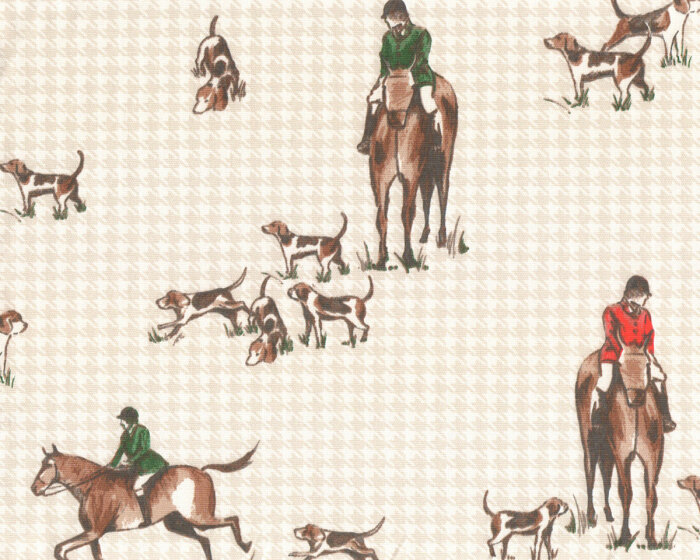 Englischer Dekostoff Clarke & Clarke HORSE & HOUND, Reiter mit Hunden
