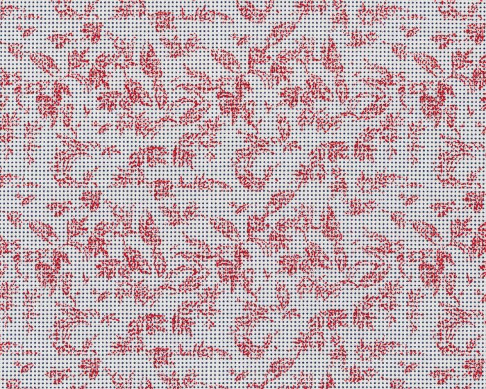 Designer Baumwollstoff aus Italien SMITH, Blätte-Raster, rot-blau